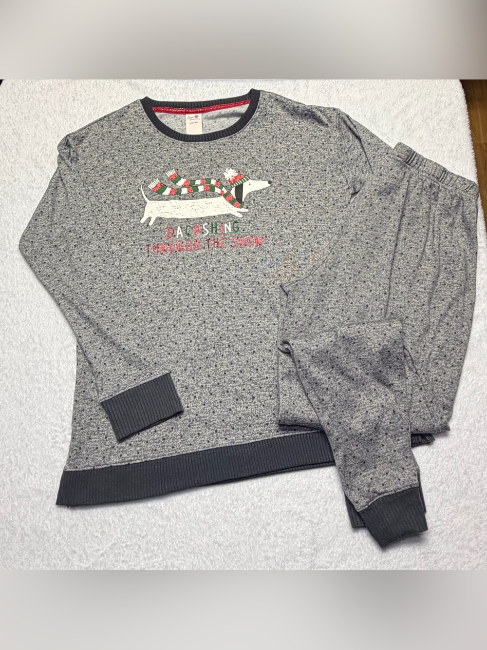Grey Holiday Dachshund Pajama Set NWT